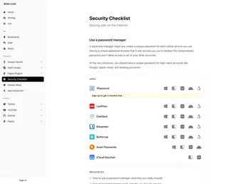 Security Checklist screenshot