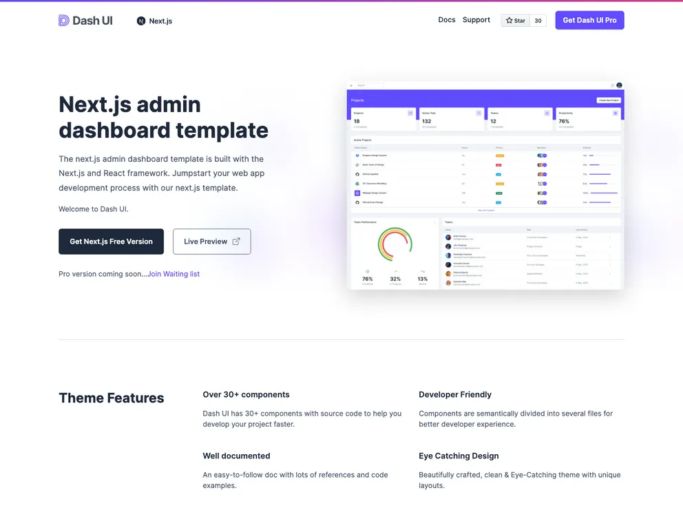 Dashui Free Nextjs Admin Template screenshot