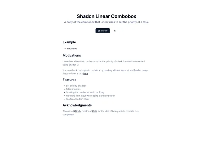 Shadcn Linear Combobox screenshot