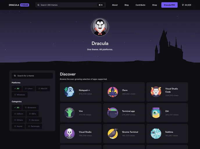 Draculatheme.com screenshot