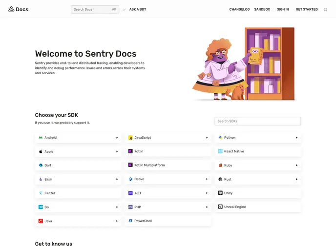 Sentry Docs screenshot