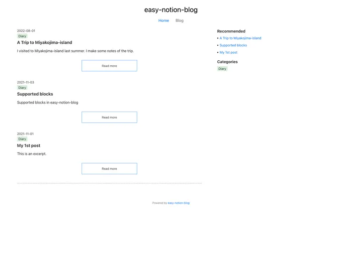 Easy Notion Blog screenshot